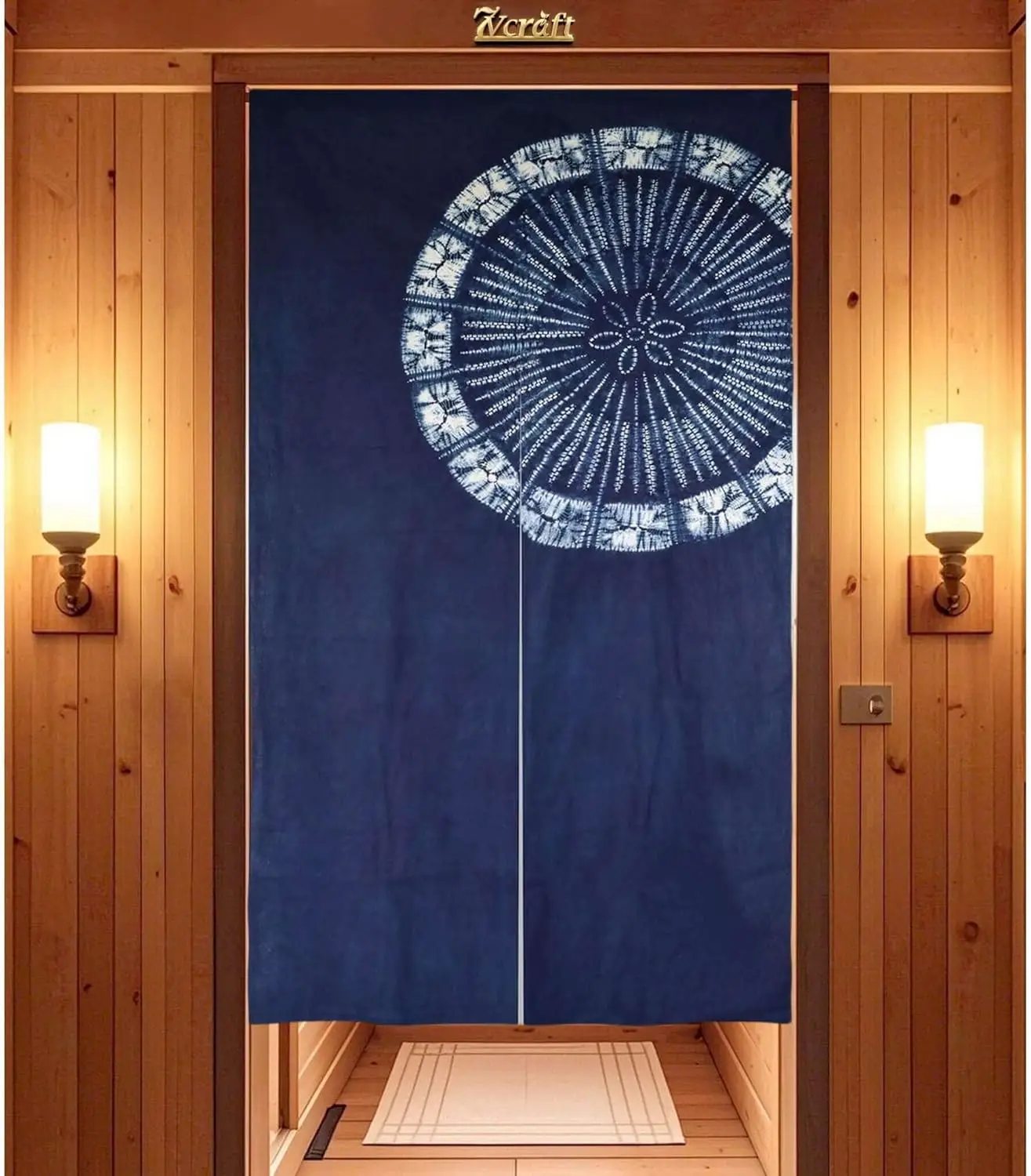 Hand Dyed Japanese  Curtain/Shibori Tie-Dye Cotton Door Curtain/Various Patterns (Zen Mandala - Indigo)