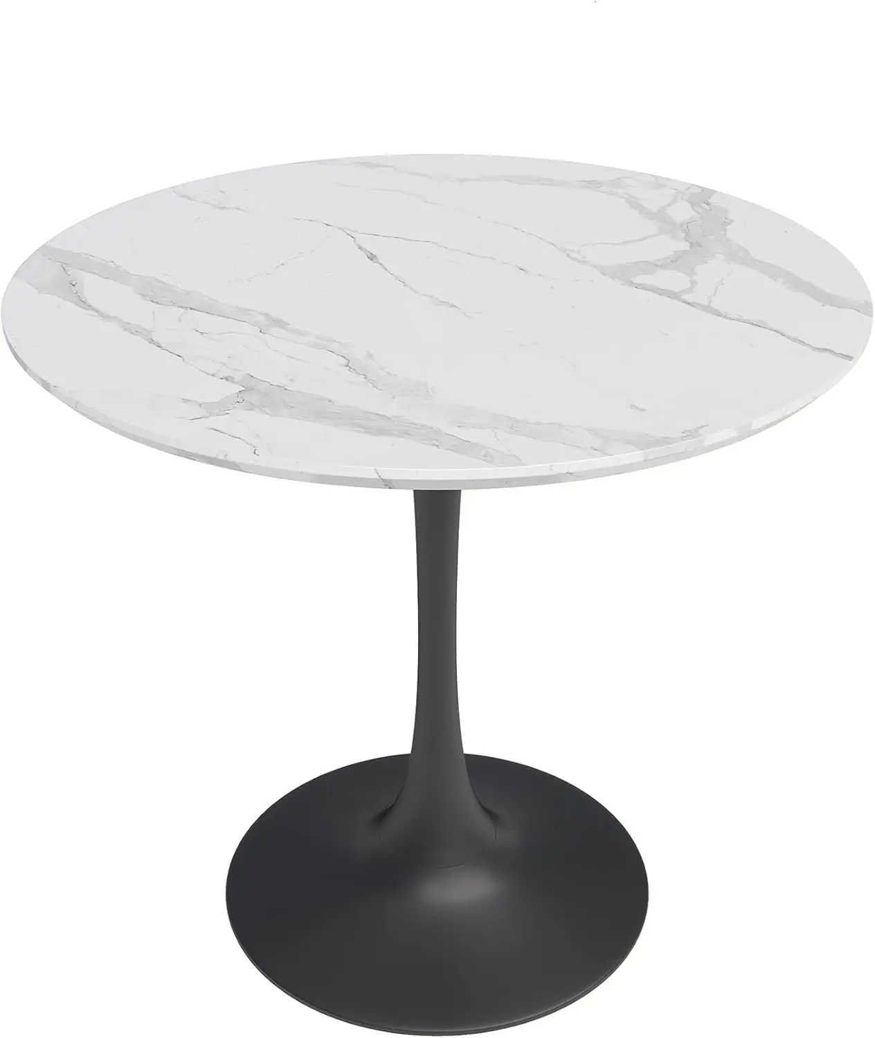 Mesa de cocina Tulip Cafe de 31,5", mármol sintético blanco y negro, mesa de pedestal moderna de mediados de siglo