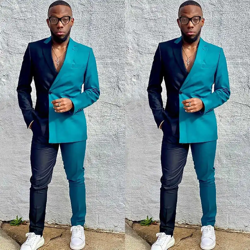 

Contrast Color Men Suits Customized Double Breasted Groom Wear Wedding Party Tuxedos 2 Pieces Pants Male Blazer Costumes Homme