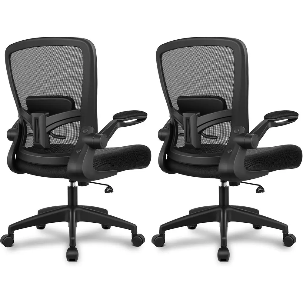 

Эргономичное офисное кресло с дышащей сеткой и регулируемой высокой спинкой и откидными подлокотниками, черный, набор из 2 шт.