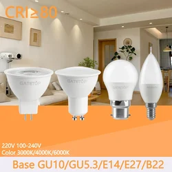 20szt Żarówka LED Reflektor GU10 E27 E14 B22 Podstawa AC220V 110V Żarówka Prawdziwa Moc Lampada Salon Dom LED Bombilla