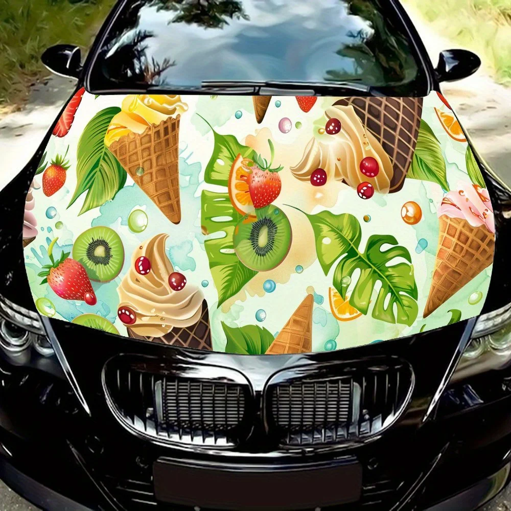 

Богатая текстурированная наклейка на капот автомобиля с рисунком мороженого, водонепроницаемые самоклеящиеся виниловые наклейки для автомобиля, защита украшения автомобиля