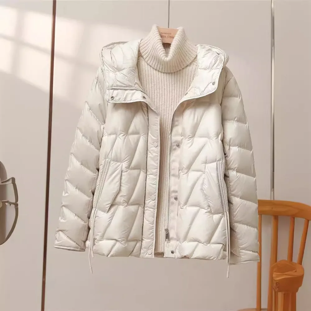 2024 New Lightweight White Duck Down Jacket Women Short Hooded Casuall Puffer Coat Female Thick Warm Windproof Parka Outwear