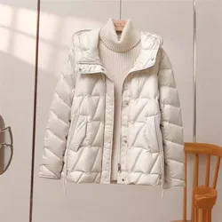 2024 New Lightweight White Duck Down Jacket Women Short Hooded Casuall Puffer Coat Female Thick Warm Windproof Parka Outwear