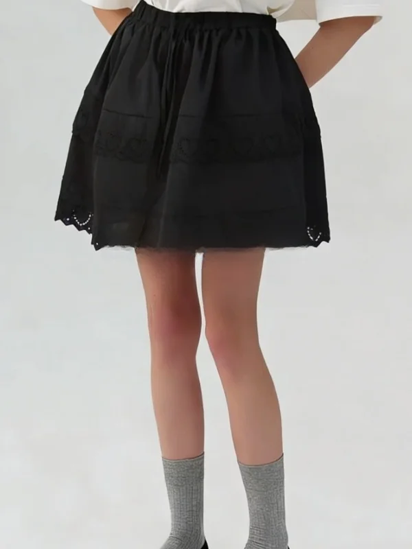 

Черная юбка с вырезами и поясом в форме сердца, женская, в корейском стиле, для милых и стильных девушек, повседневная, с дизайнерским акцентом