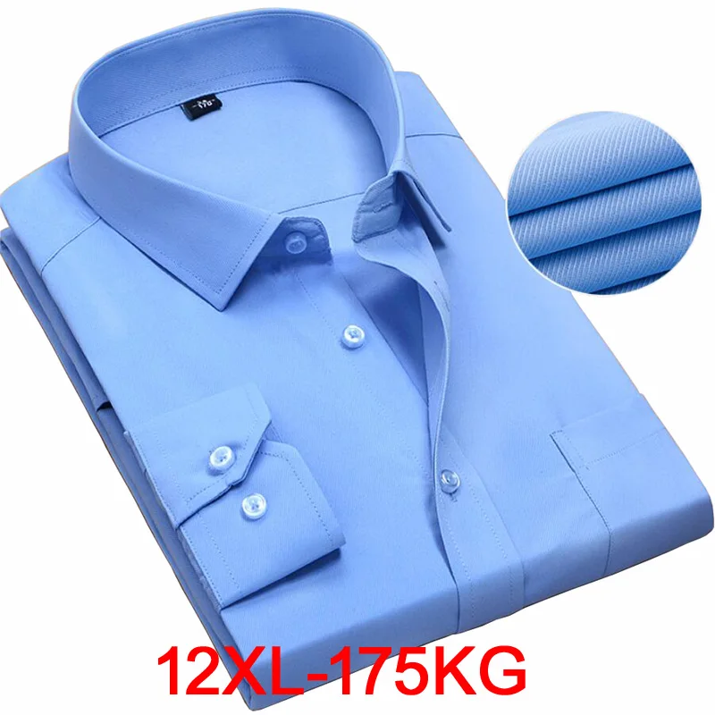 Autumn Spring shirt men pockets plus size 8XL 9XL 10XL 12XL formal work office Shirts Business oversize cotton shirt Blue Pink