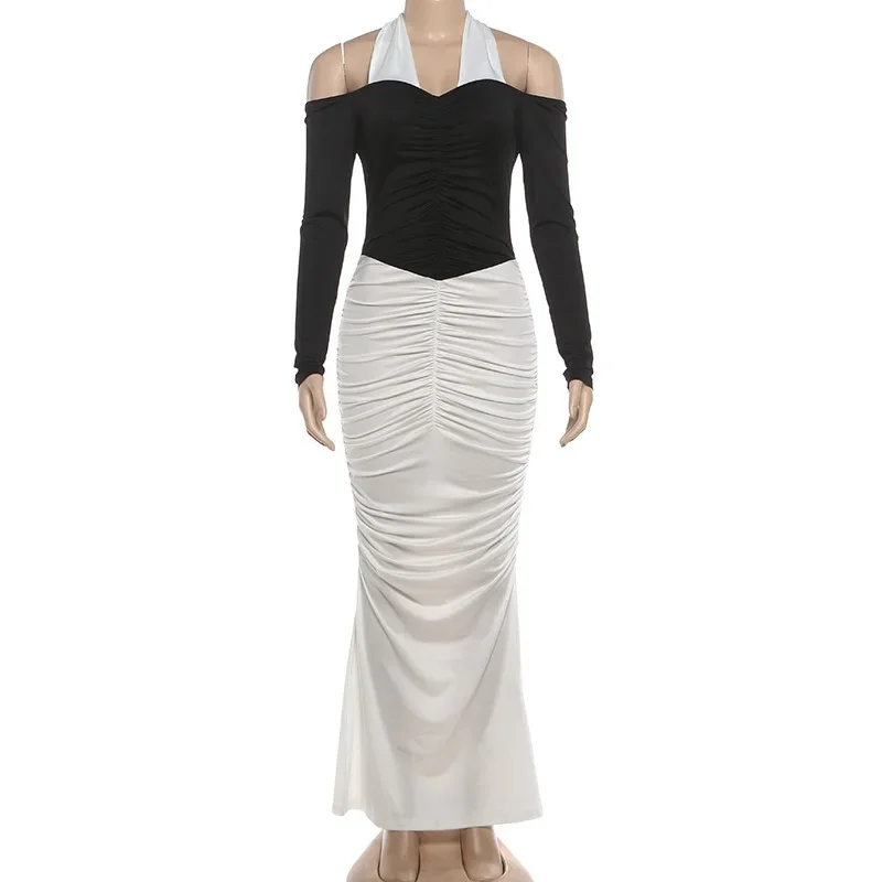 เดรสผู้หญิง Talenza แบบผูกคอ แฟชั่นเซ็กซี่ เปิดหลัง แต่งระบาย ตัดต่อผ้าอย่างมีสไตล์ เดรสทรงเอวสูง สำหรับงานปาร์ตี้และงานกลางคืน