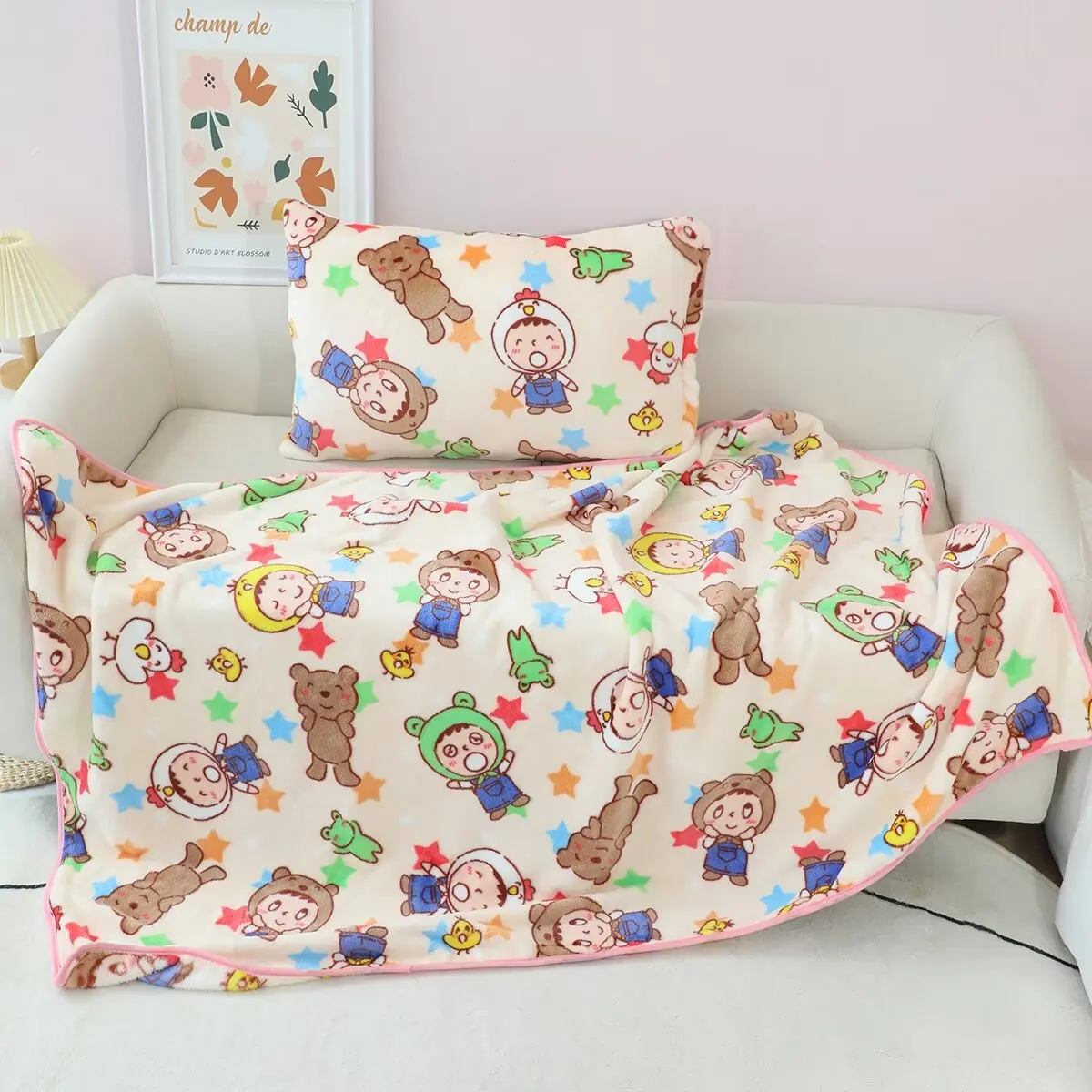 Cute Cartoon Japanese Minna No Tabo Pillowcase Blanket Office Napping Blanket Children Air Conditioning Blanket Dormit