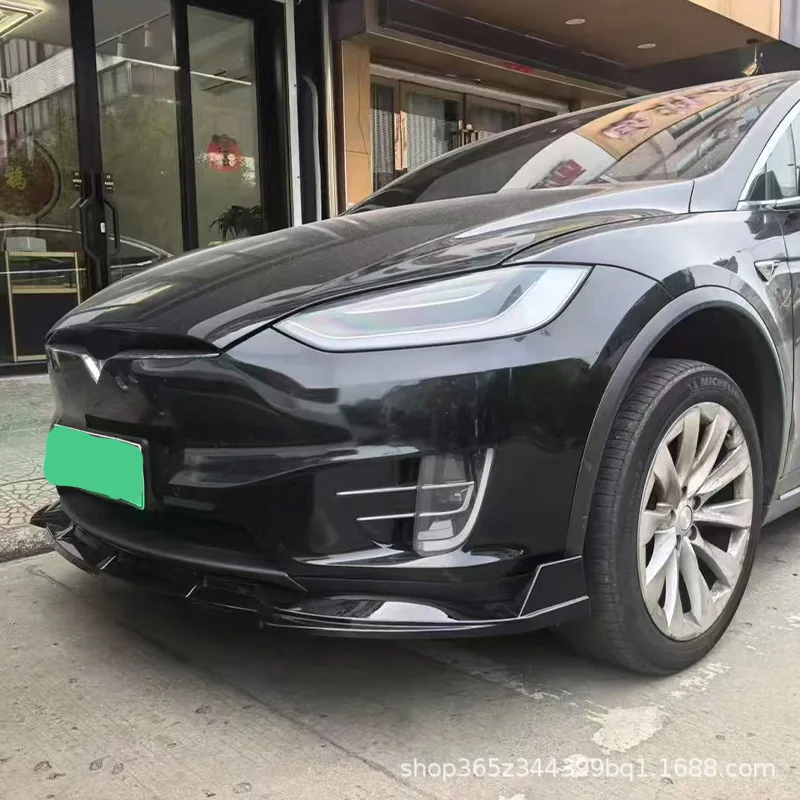 Front Bumper Lip Splitter Spoiler For Tesla Model X 2017-2020 ABS Black Carbon Fiber Look Lower Chin Small Body Kit Drill Mount
