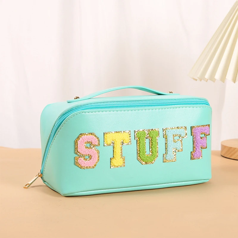 Large Capacity Cosmetic Bag For Women Pu Leather Make Up Pouch Portable Washbag Travel Toiletries Organizer Storage Hangbag