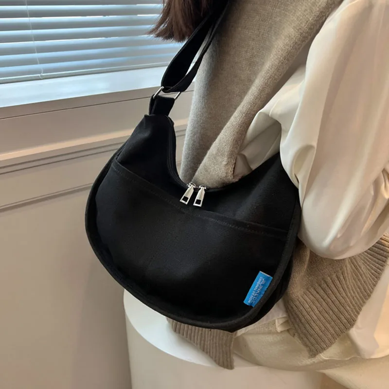 

Women Canvas Shoulder Handbag Bag Student Books Daily Shopper Messenger Bags Solid Color Women's Handbags Large Female Crossbody