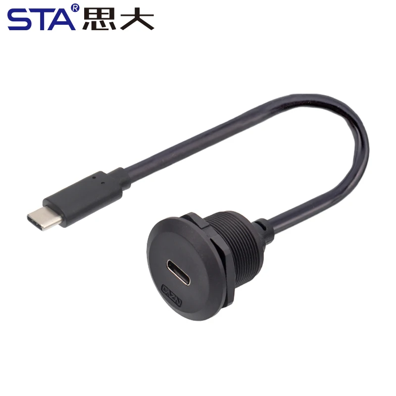 USB3.0 Circular Connector EP-TYPE-C Panel Female Socket 100cm Length Front Installation Male Straight Plug with Thread With Cap