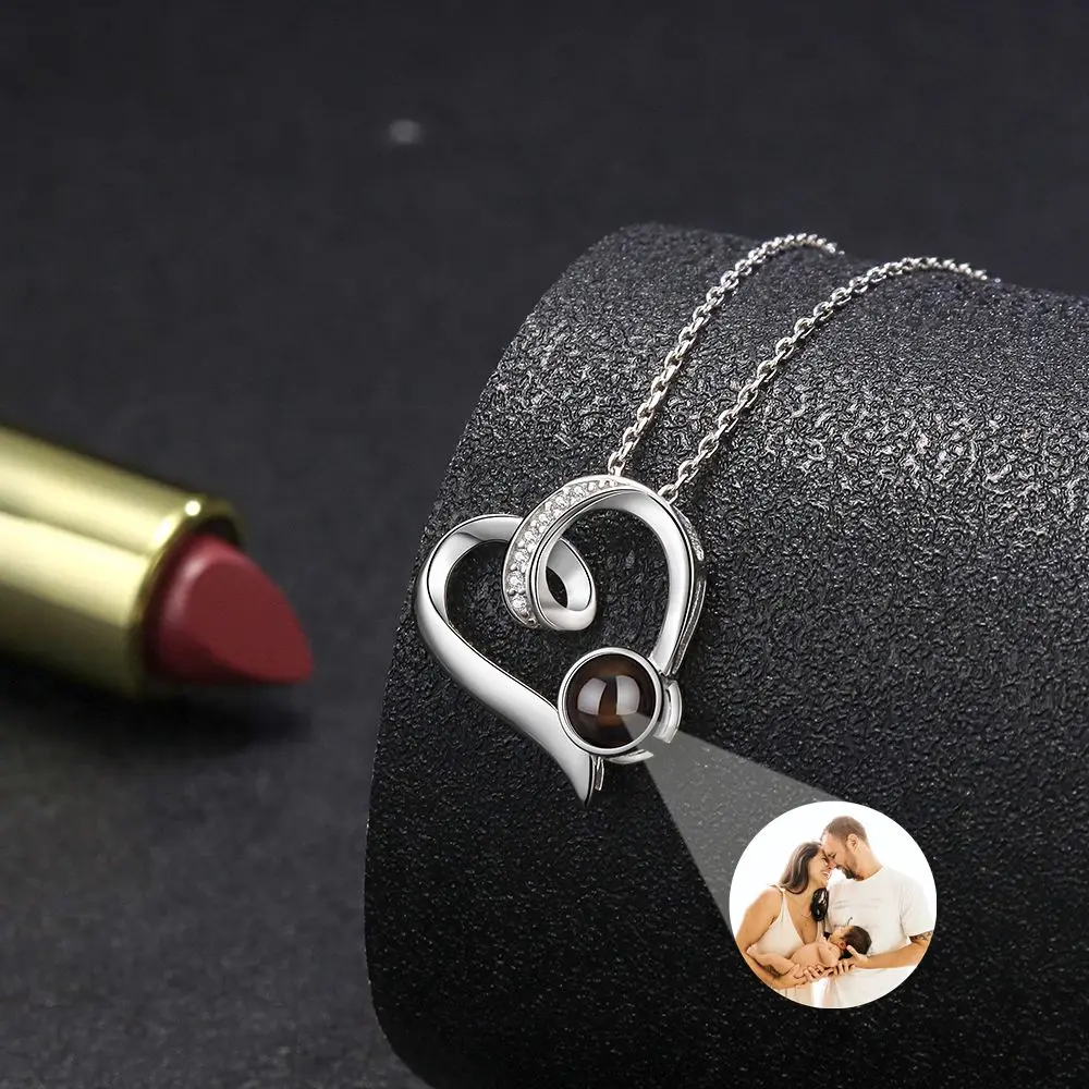 Custom Photo Necklace Projection Photo Necklace for Women 925 Sterling Silver Personalized Heart Jewerly Pendant Birthday Gift