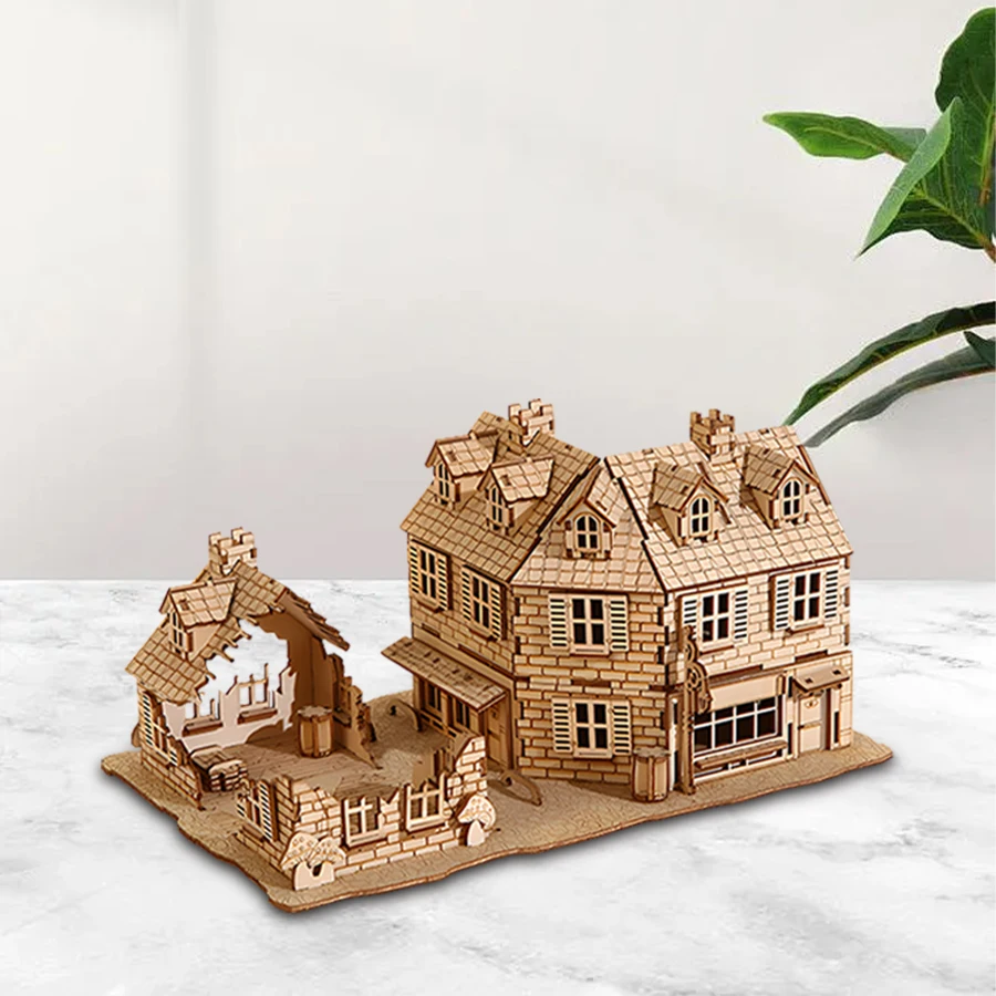 مجموعات النماذج المعمارية DIY لغز خشبي ثلاثي الأبعاد WW2 منزل عسكري بناء مكتب الديكور هدايا للرجال والكبار #2