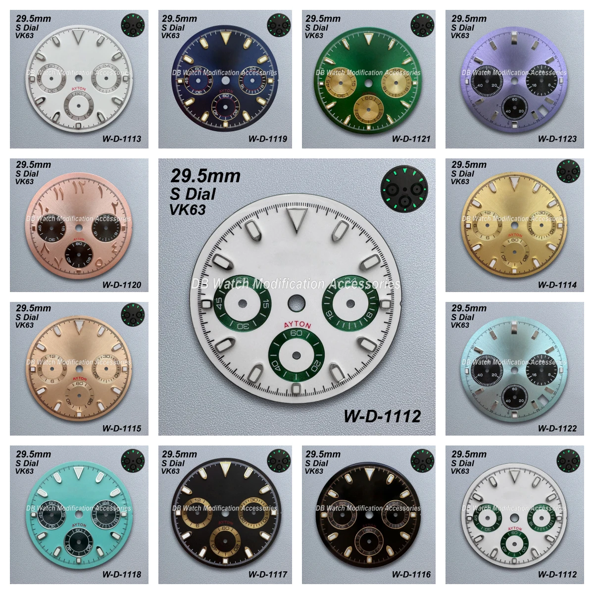 

29.5mm S Logo High Quality Panda DTN Dial Fit VK63 Movement Green/No Luminous Watch Modification Accessories