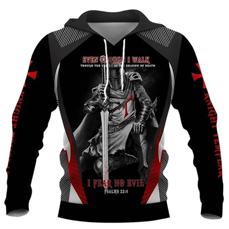 Crusader Knights Print Men's Hoodies Street Hip Hop Harajuku Vintage Clothes Fashion y2k Pullover Autumn Casual Sweatshirts Tops
