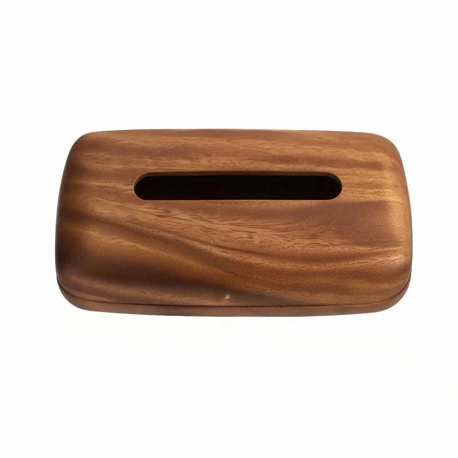 Modern Wooden Tissue Box Holder with Long Top Opening for One Hand Pull Out Facial Tissue Organizer for Living Room Shelf