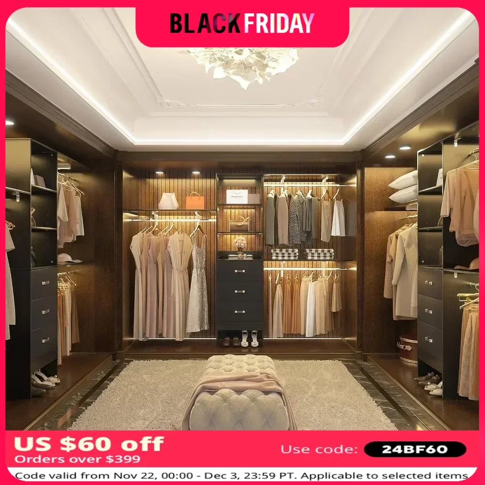 8FT Closet System, 96'' Closet Organizer System with 3Hanging Rods, Wall Mount Bedroom  with 3 Drawers Walk-in Closet, Wardrobes