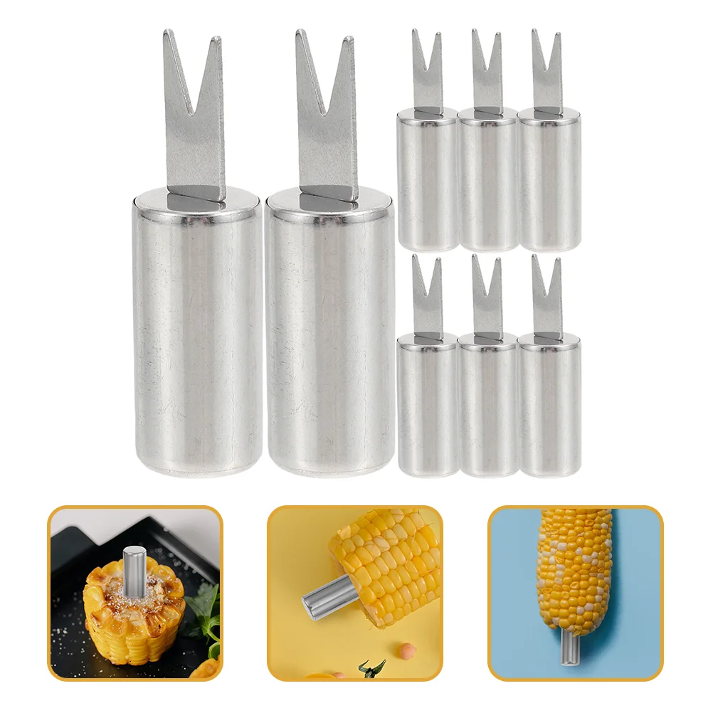 8 Pcs Corn Fork Fruit Multi-function Forks Portable Bbq Grilling Tools Convenient Holders Stainless Steel Small