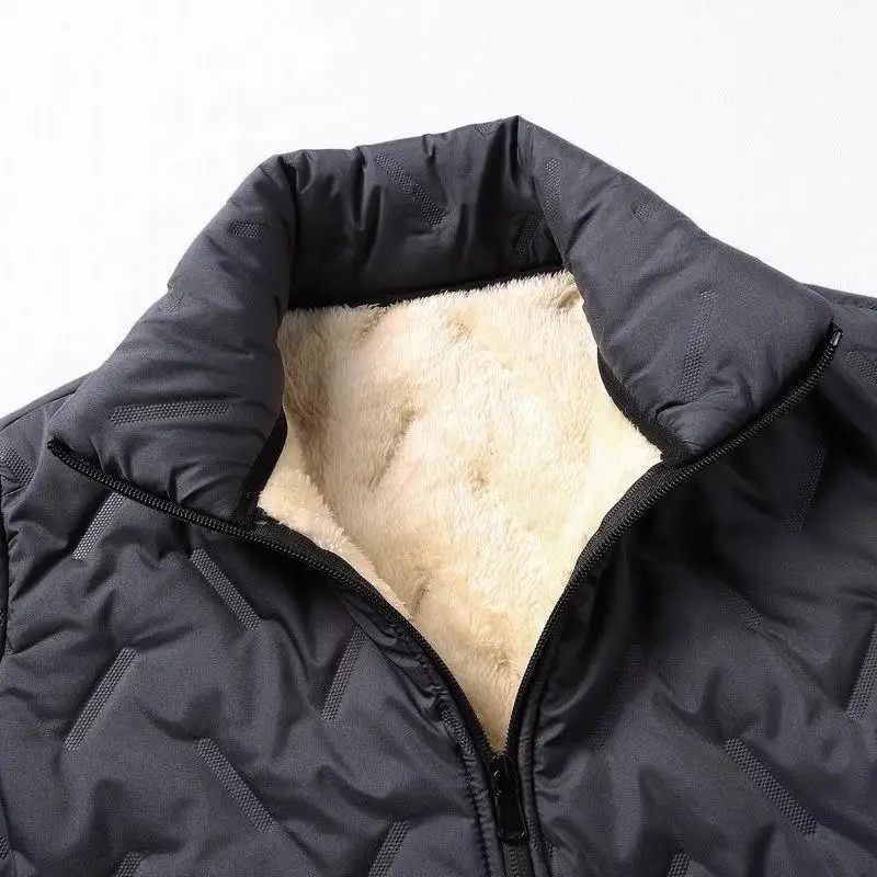 

Loose Fit Thiened Lamb Velvet Cotton Jaet for Men Autumn Winter Warmth Stand Collar Workwear Youth Faion Long Sve