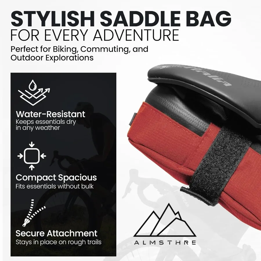 Pacote de bolsa de quadro compacto vermelho, ideal para aventuras de ciclismo e deslocamento diário, bolsa de quadro de bicicleta, bolsa de sela e passeio Walle