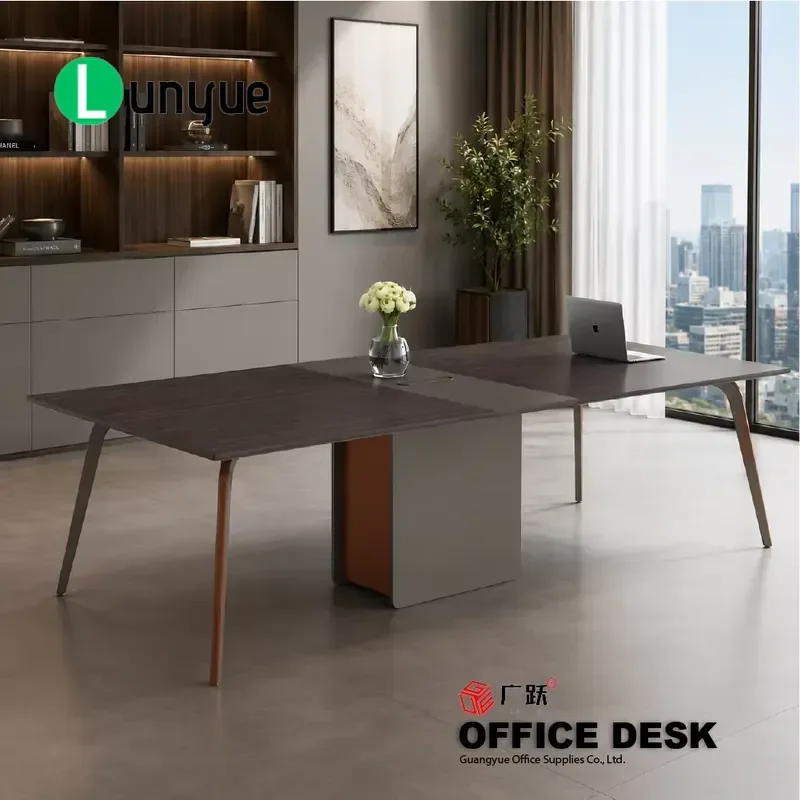 Modern Conference Table Painted Top Steel Frame with Power Box Office Furniture Solution for Meeting Room Workspace Durable