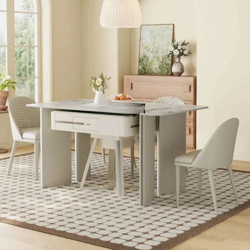 

Кремовый обеденный стол-маджонг с функцией автоматической игры в маджонг, интегрированный с подогревом, двойного назначения