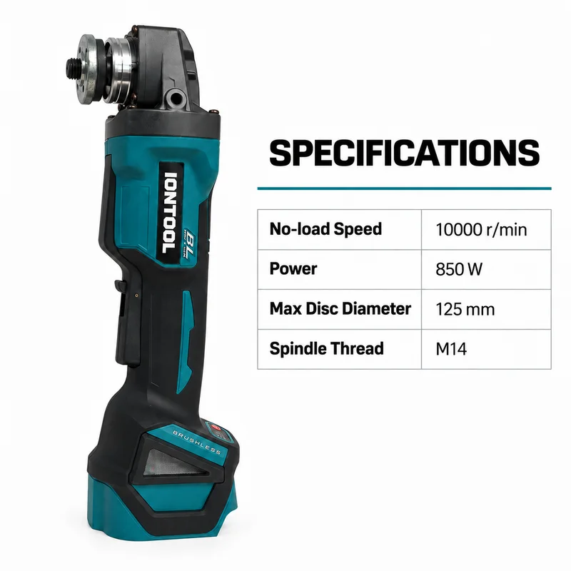IONTOOL Brushless Cordless Angle Grinder 125mm M14 for Metal Polishing Rust Removal and Surface Treatment