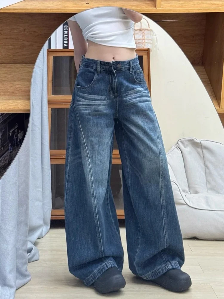 

Ретро-джинсы американского стиля больших размеров для женщин: свободные брюки с высокой талией и прямыми штанинами для фигуры типа «груша», удобные для осеннего сезона