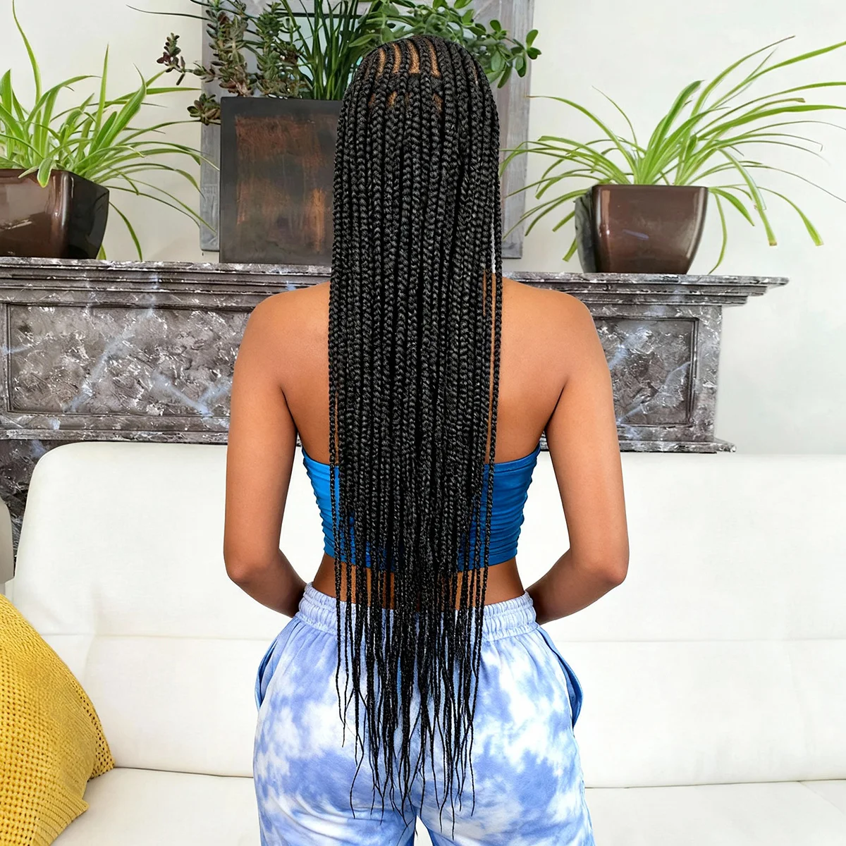 Perucas Trançadas de Renda Completa 36 polegadas, Cabelo Sintético Trançado, Perucas de Renda Trançada em Caixa com Cabelo de Bebê para Mulheres Negras