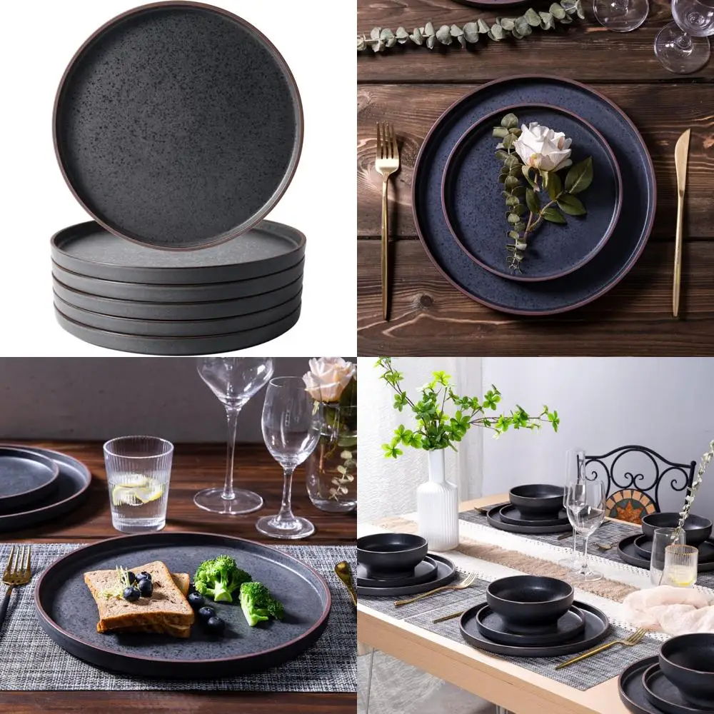 

dinner plates,ceramic dinner plates set of 6,10.75 inch large ceramic plates,modern shape dinnerware dishes set for kitchen, mi