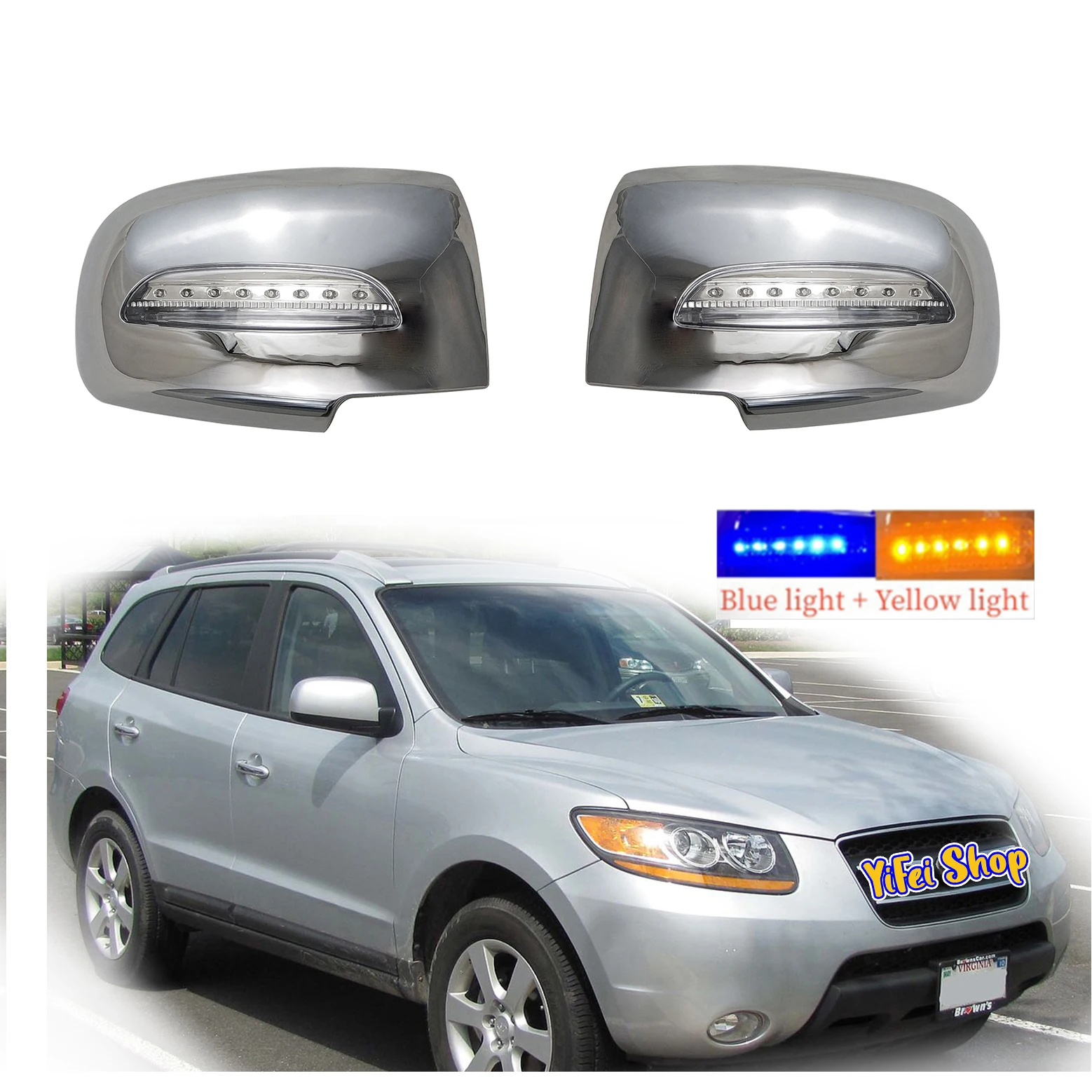 

2pcs Car ABS Chrome Rearview Accessories Plated Trim 2008 2010 For Hyundai Santa Fe CM MY09 SLX CRDi Door Mirror Cover With LED