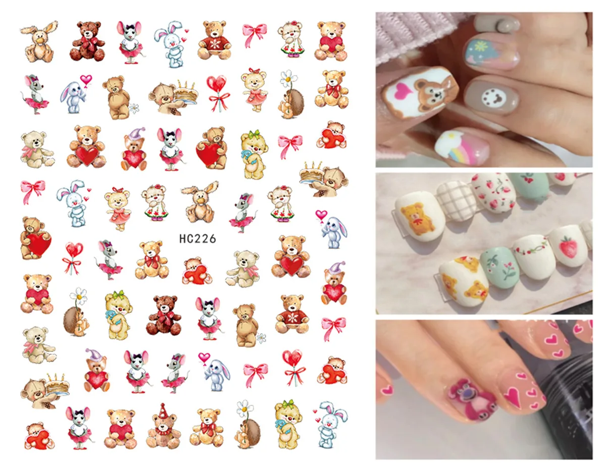 Cartoon Bear Nail Stickers 3D Disney Princess Anime Sliders Nail Art Decals DIY Mickey Mouse Nail Art Decoration Nail Supplies