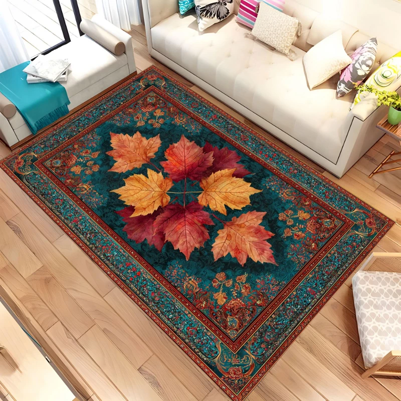 Maple Leaves Carpet Autumn Rug Cozy Home Floor Mat Lounge Office Apartment Indoor for Entryway Thanksgiving Washable Rug Bedroom