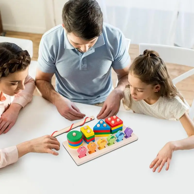 Houten 3D Magnetische Vissen Speelgoed Set Kolom Vroeg Educatief Montessori Vissen Indoor Puzzel Game Bijpassende Vorm Set Voor Kids