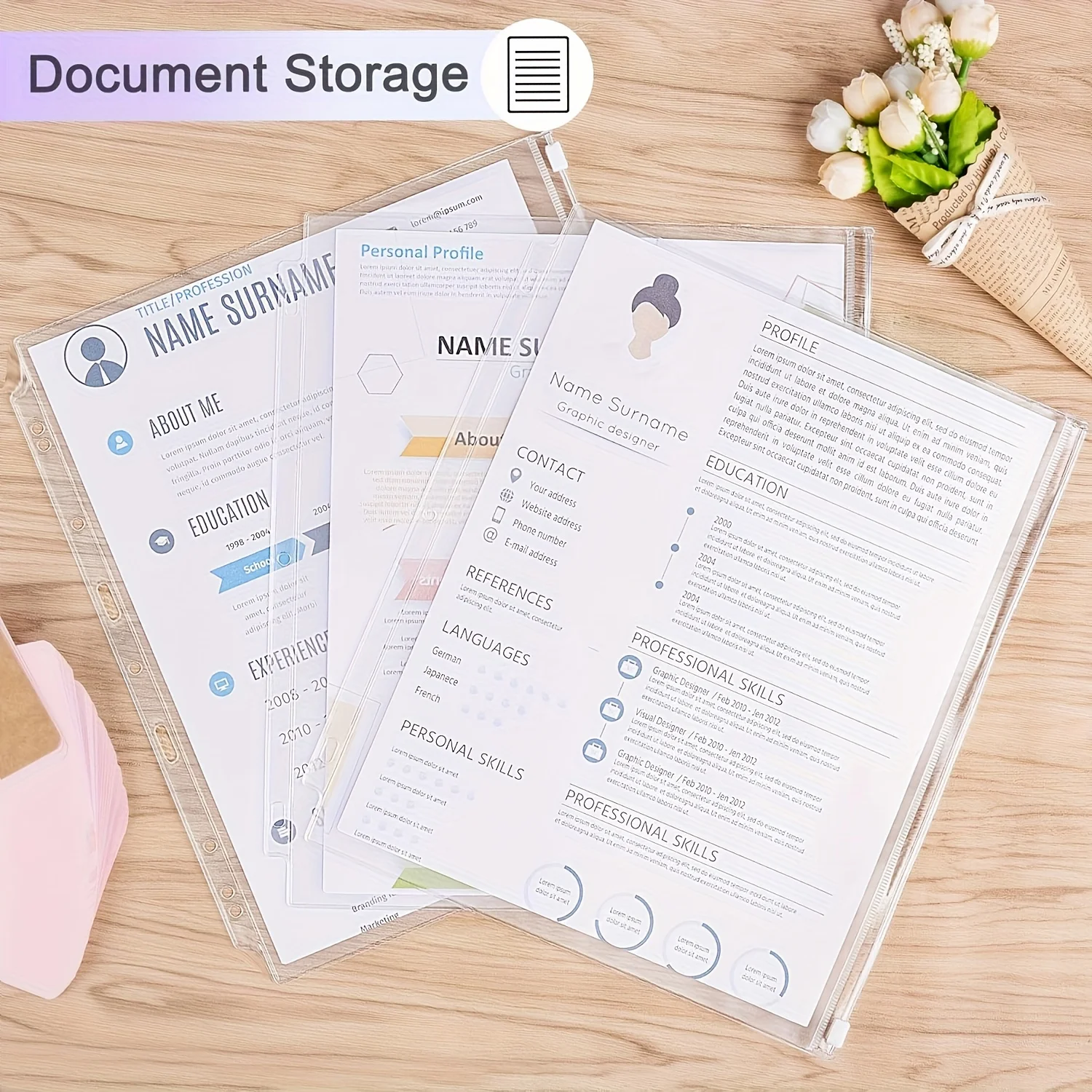 Clear Letter-Sized Binder Pockets with 11 Holes,12-Pack of PVC Loose Leaf Bags for Organizing Documents,For Home,Office,School
