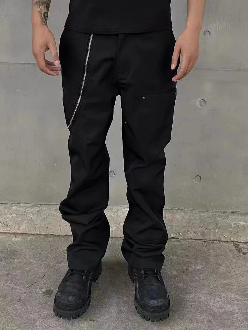 

American Sle Outdoor Functional Zipper Wide Leg Twill Trousers Men's Zipper Design Sensation Windproof Workwear Jaet