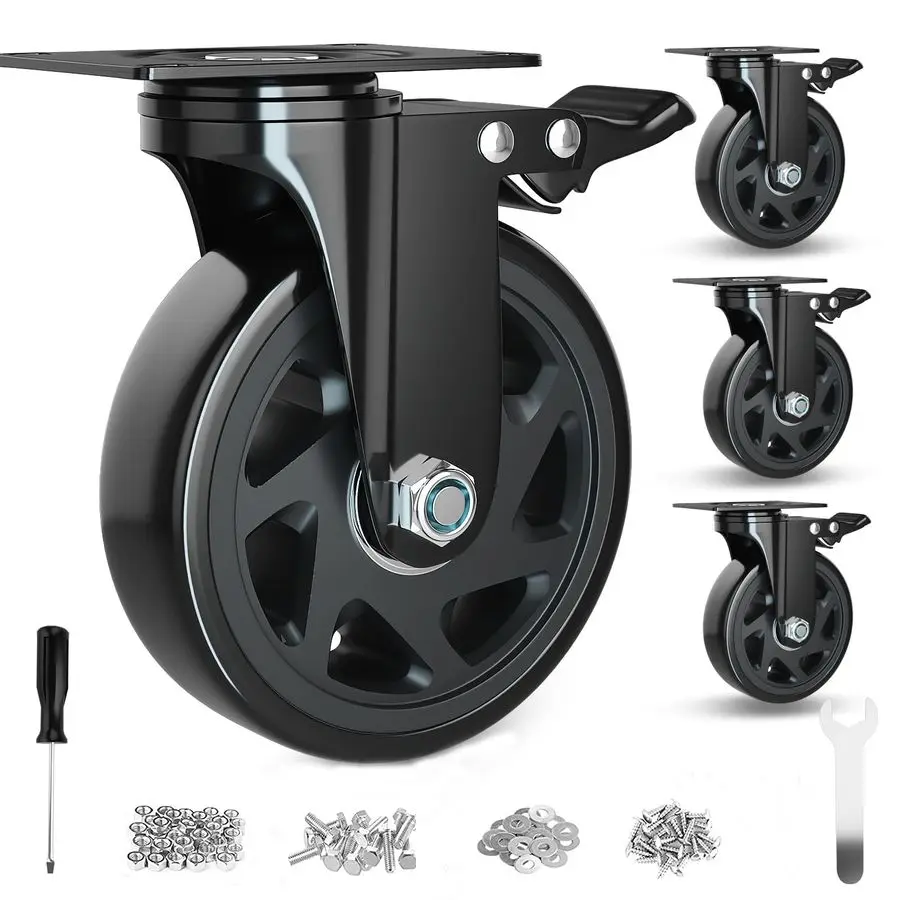 

Inch Caster Wheels Heavy Duty Casters with Brake, Casters Set of 4 Loading 3000 Lbs, Locking Industrial Swivel Top Plate Casters