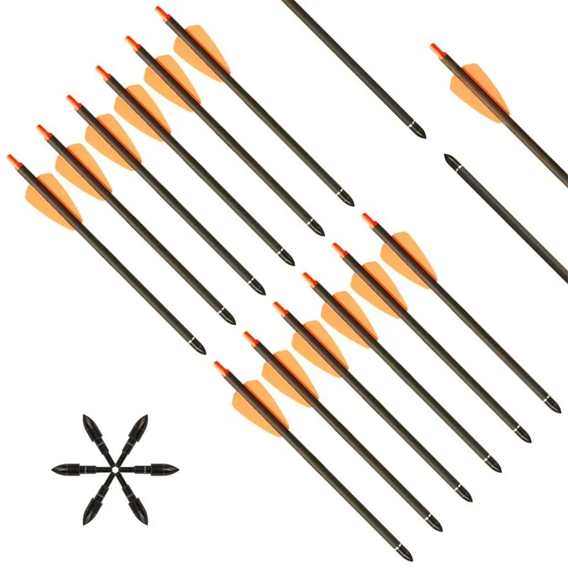 7.5 inch orange feather pure carbon crossbow arrows can be customized in size with interchangeable head bows and arrows