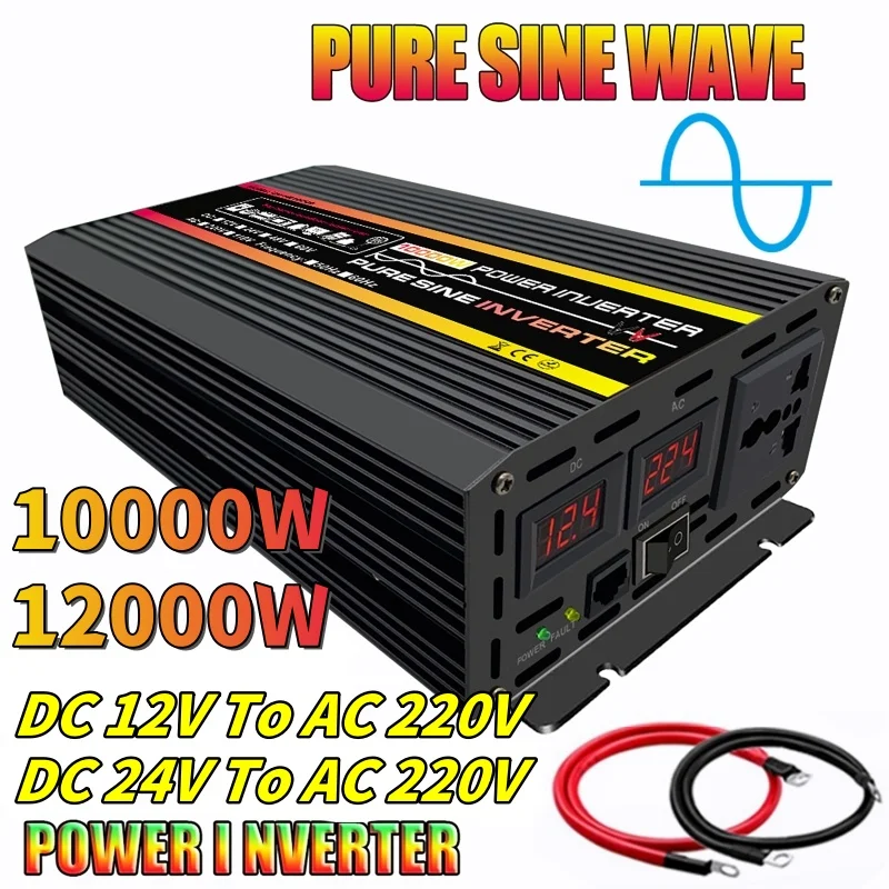 

10000W/12000W Pure Sine Wave Power Inverter DC 12V 24V To AC 220V Intelligent Inverter for Solar System Home RV Car 50hz 60hz