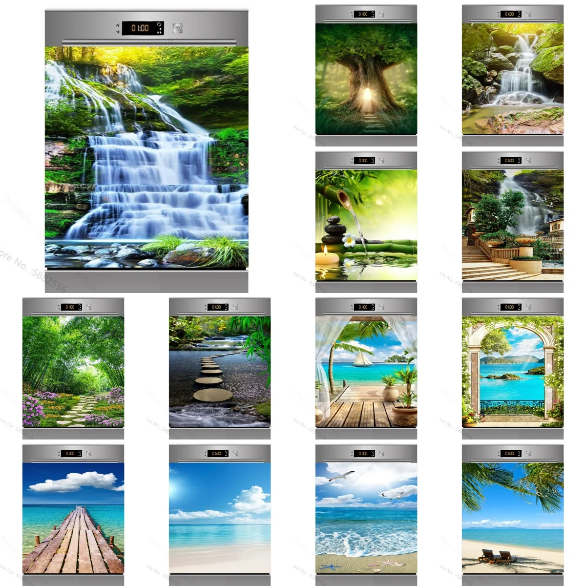 Waterfall Self-Adhesive Vinyl Dishwasher Sticker Nature Landscape Wallpaper Cupboard Door Decoration Decal Custom For Home Art