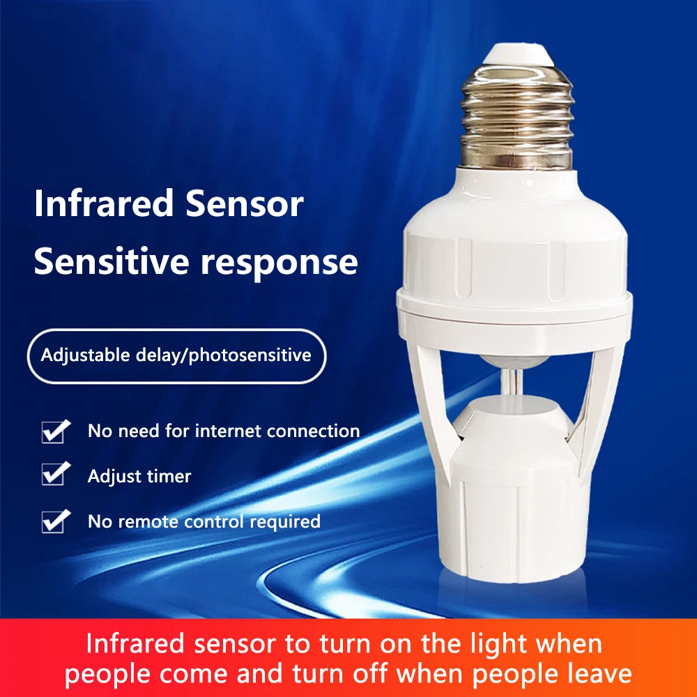 

Smart PIR Motion Sensor E27 Lamp Holder Bulb Base Adapter Automatic Light Switch AC 110V-220V for LED Light Bulb