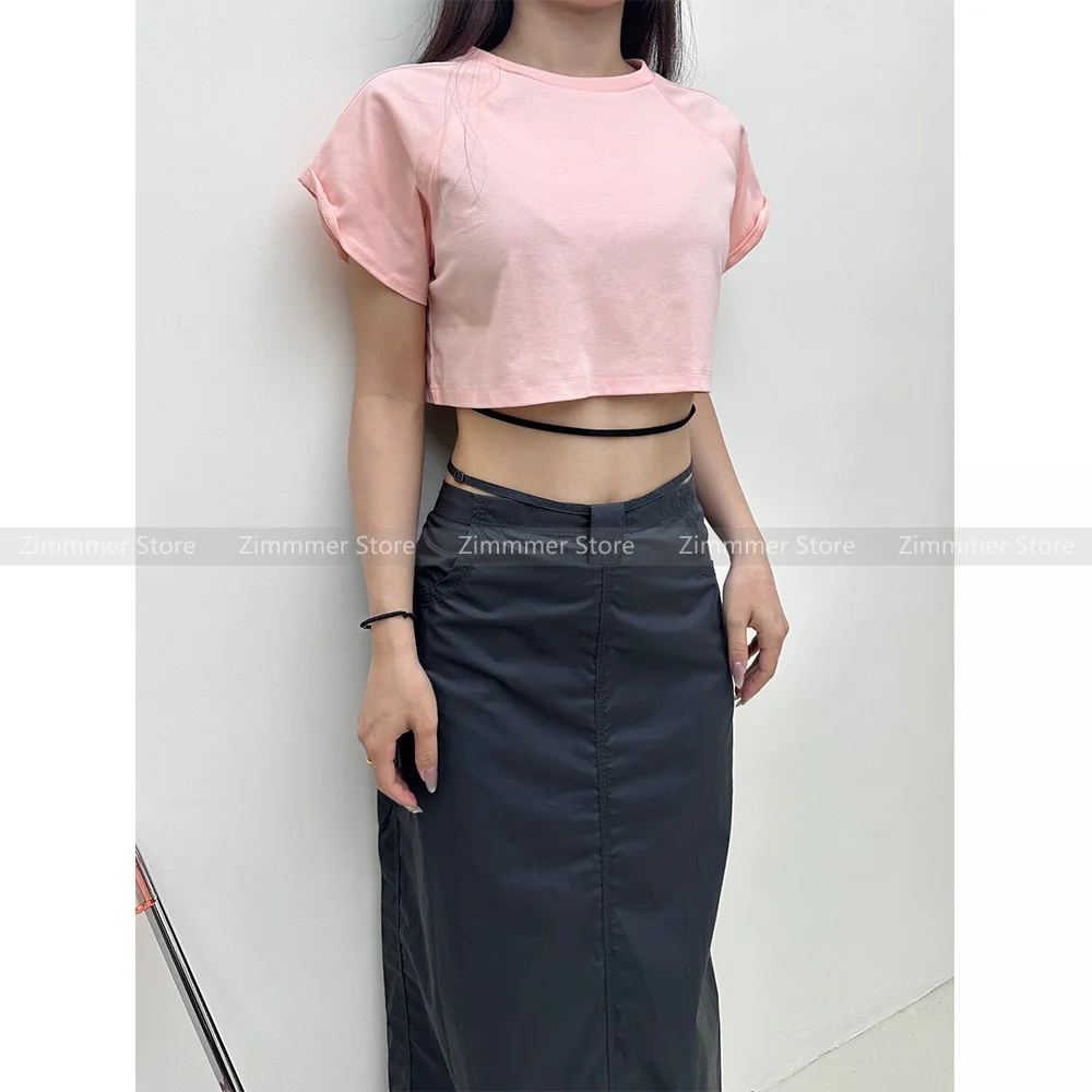 

Sweet Spice navel exposed round neck short T-shirt two-piece set female 2024 spring and summer new