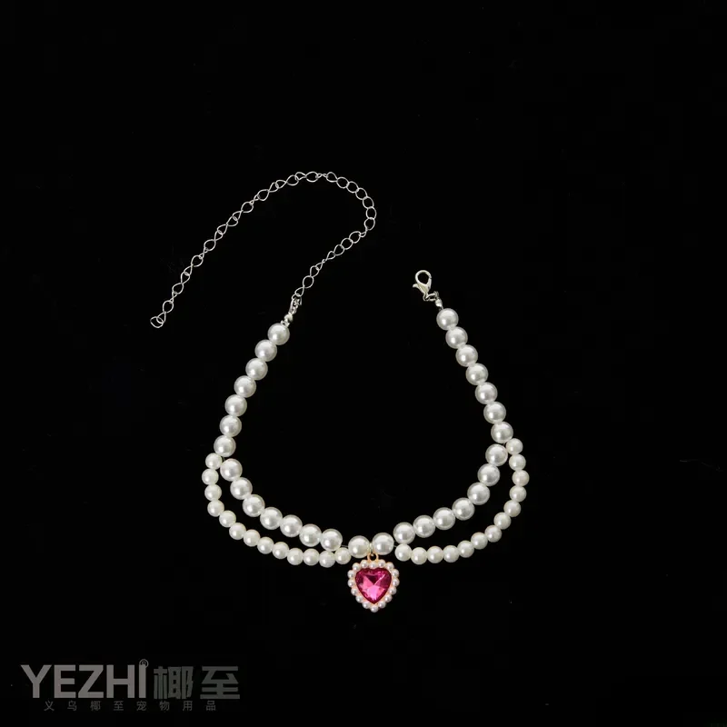 Court style cute pet double pearl necklace celebrity style fashion jewelry muppet than bear pet collar wholesale