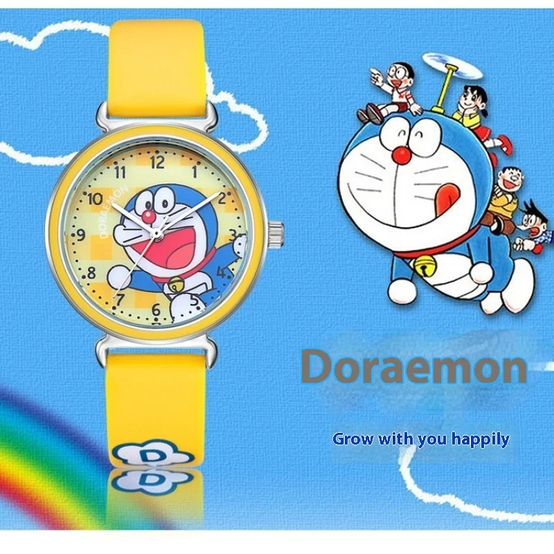 Waterproof Quartz Cartoon Watch Boys Doraemon Pattern Kawaii Blue Fat Man Cute Pointer Kids\' School Watch Primary Students Gifts