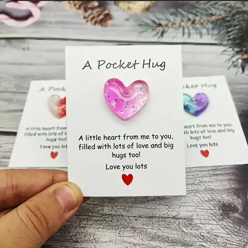 cute little heart pocket hug, decorated pocket hug with encouragement card, special birthday, wedding, party, Valentine\'s