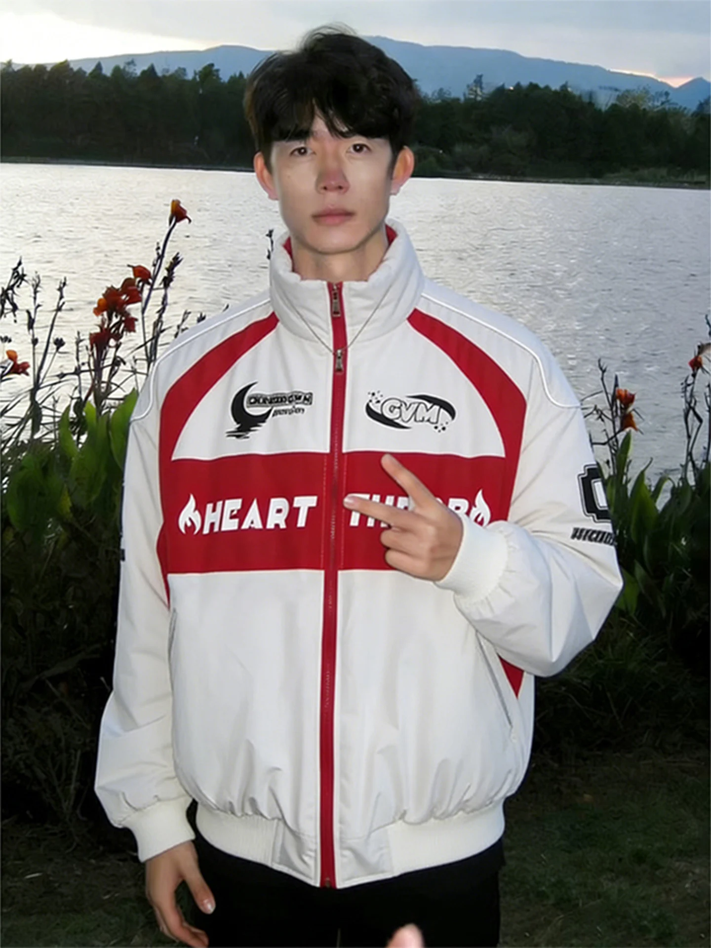 

American Vintage Motorcycle Jaet down Cotton Men's Winter Trend Brand Letter Stand Collar Thiened Warm Outerwear