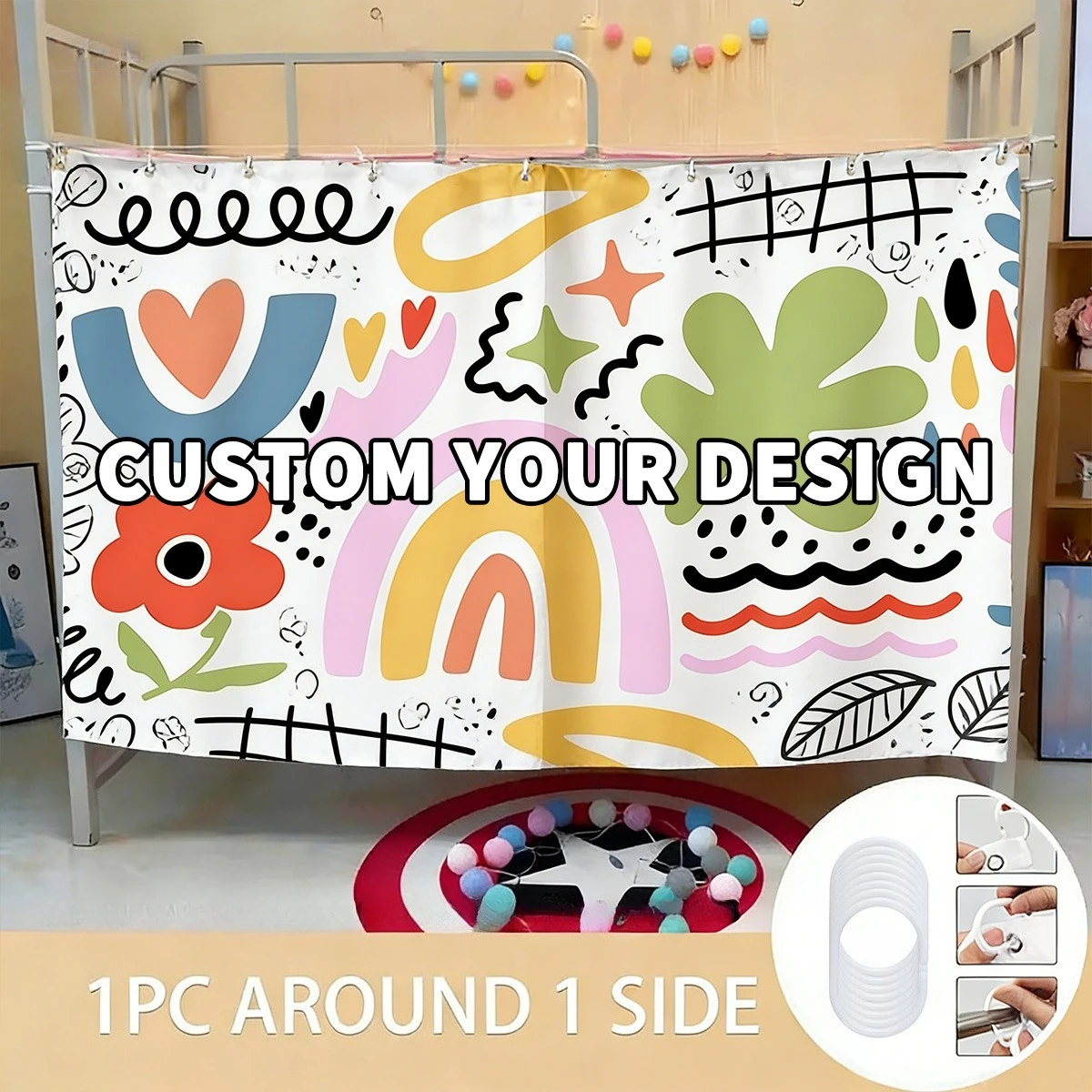 Image 6: Rideau de lit personnalisé avec photo 2D plat, 1 pièce/2 pièces/3 pièces, 115x200cm, tissu polyester robuste, design occultant tendance