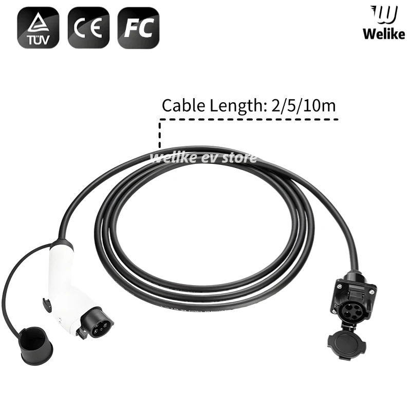 SAE J1772 Type1 32A 7KW Charging Extension EV Cable Cord Extend Lengthen Cable Electric Vehicle Car Connector