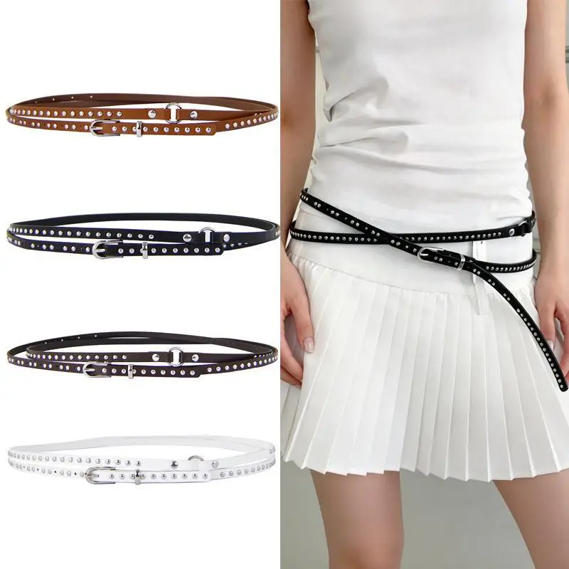 Double Thin Belt Useful Waist Strap Long Belt Double-layer Fine Version Bands Trendy Waistband DIY Buckle Niche Design Band